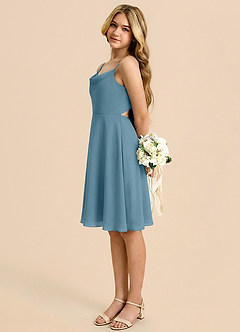 Azazie Shale Vestido de Bermudas de Gasa de Corte en A con Lazo image1