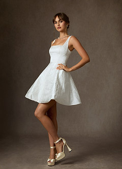 Azazie Regina Trouwjurken Jurk van Bloemenjacquard met A-Lijn met Zakken Diamant Wit image5