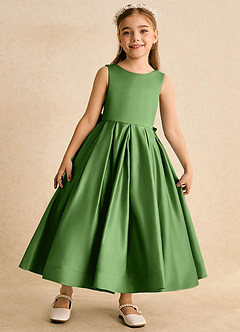 Azazie Cailee Flower Girl Dresses Basil Ball-Gown Pleated Matte Satin Dress image5