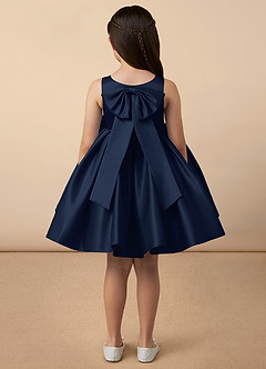 Azazie Bo Peep Flower Girl Dresses Dark Navy A-Line Bow Matte Satin Dress image4