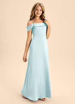 Azazie Anselie Junior Robe Trapèze en Satin extensible Épaule décolletée Verre De Mer image5