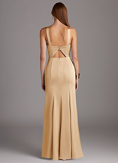 Azazie Elana Final Sale Champagne Mermaid Side Slit Stretch Satin Dress image4