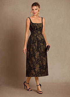 Azazie Auster vestidos de madre de la novia Vestido de Oro Negro de Jacquard de Corte En A con Con bolsillos image5