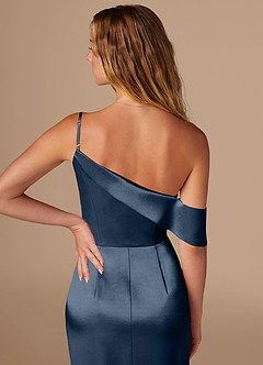 Azazie Lia Vestidos de damas de honor Vestido de Azul Marino Oscuro de Satén Metálico de Corte Recto con Vestidos sin tirantes image2