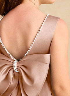 Azazie Jani Flower Girl Dresses Champagne Rose A-Line Bow Tulle Dress image6