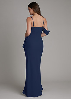 Azazie Yura Bridesmaid Dresses Dark Navy Mermaid Off the Shoulder Chiffon Dress image3