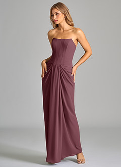 Azazie Anaïs Bridesmaid Dresses Sangria Sheath Strapless Chiffon Dress image5