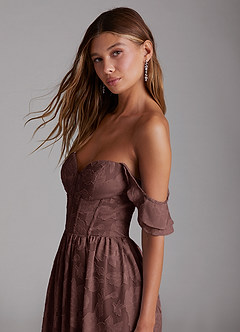 Azazie Denisse Suknie dla druhen Linia A Marszczony Kwiatowe wypalenie Do ziemi Sukienka image5