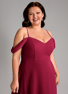 Azazie Marley Bridesmaid Dresses Burgundy A-Line Off the Shoulder Chiffon Convertible Dress image16