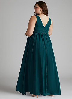 Azazie Yetta Maternity Bridesmaid Dresses A-Line V-Neck Gathered Chiffon Floor-Length Dress image11