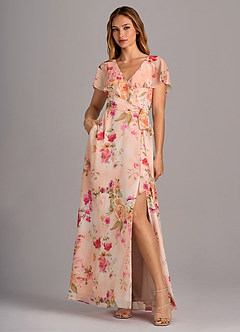 Azazie Lainey Bridesmaid Dresses Abstract Bouquet Floral A-Line with Pockets Chiffon Dress image1