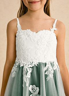 Azazie Coraline Blumenmädchenkleider A-Linie Spitze Kleid Elfenbein Dunkelgrün image6