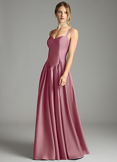 Azazie Evadina Suknie dla druhen Linia A Gorset Satyna elastyczna Do ziemi Sukienka image3