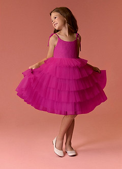 Barbie ♥ Azazie Flower Girl Dresses Fuchsia A-Line Spaghetti Strap Tulle Dress image2