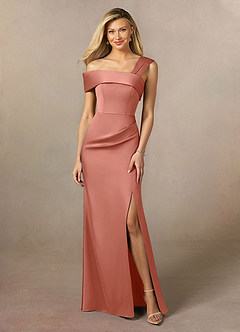 Azazie Laramie Mère de la mariée Robes Robe Sirène en Satin extensible Plissée Rose Saumon image1