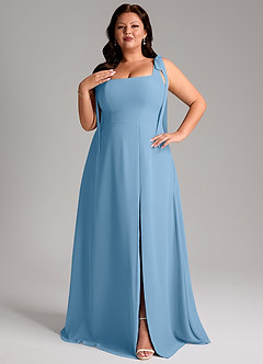 Azazie Debra Bridesmaid Dresses Steel Blue A-Line with Pockets Chiffon Convertible Dress image10