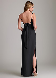 Azazie Mai Bridesmaid Dresses Black Sheath Pleated Chiffon Dress image2