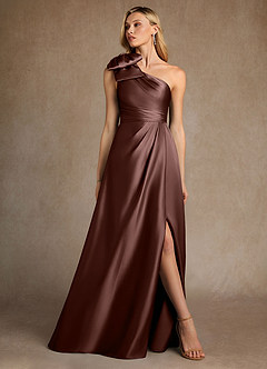 Azazie Easton Kleider für die Brautmutter A-Linie One-Shoulder Stretch-Satin Kleid Espresso image4