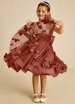 Azazie Sprout vestidos de niña de las flores Vestido de Castaño de Tul de Corte En A con Lazo image3
