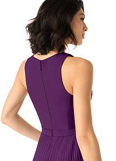 Azazie Lindie Bridesmaid Dresses Grape A-Line Scoop Pleated Chiffon Dress image5