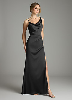 Azazie Samara Robes de demoiselle d'honneur Robe Sirène en Satin extensible Plissée Noir image4