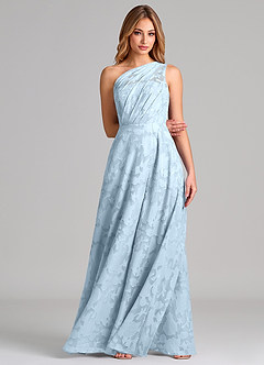 Azazie Phaedra Bridesmaid Dresses Sky Blue A-Line One Shoulder Floral Burnout Dress image4