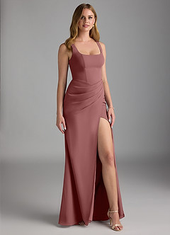 Azazie Mero Bridesmaid Dresses Desert Rose Sheath Pleated Chiffon Dress image1