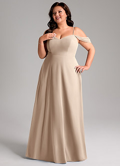 Azazie Marley Bridesmaid Dresses Taupe A-Line Off the Shoulder Chiffon Convertible Dress image14