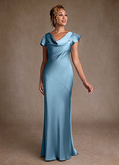 Azazie Shelby Mother of the Bride Dresses Steel Blue Mermaid Pleated Stretch Satin Dress image3