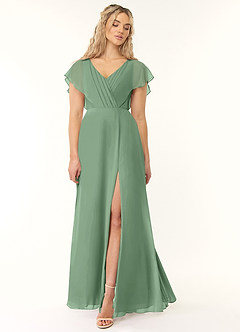 Azazie Rylee At-home Try On Dresses Dusty Sage A-Line Pleated Chiffon Dress image1