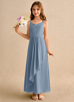 Azazie Zaida Girls Formal Flower Girl Dresses Dusty Blue A-Line Pleated Chiffon Dress image6