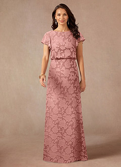 Azazie Lehi vestidos de madre de la novia Vestido de Rosetón de Devorado Floral de Corte En A con Cuello de barco image4