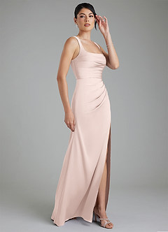 Azazie Sierra Bridesmaid Dresses Blushing Pink A-Line Corset Stretch Satin Dress image4