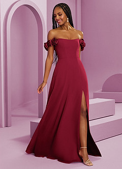 Barbie ♥ Azazie Bridesmaid Dresses Burgundy A-Line Off the Shoulder Chiffon Convertible Dress image8