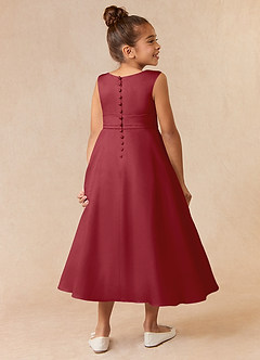 Azazie Lindy Flower Girl Dresses Pomegranate A-Line Pleated Matte Satin Dress image6