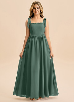 Azazie Delia Junior Abito A-Line in Chiffon Fiocco Muschio Marino image5