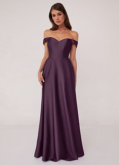 Barbie ♥ Azazie Bridesmaid Dresses Plum A-Line Off the Shoulder Stretch Satin Convertible Dress image1
