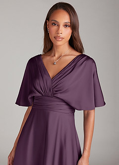 Azazie Pamela Robes de demoiselle d'honneur Robe Trapèze en Satin extensible Plissée Prune image5
