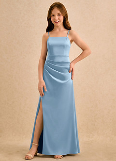 Azazie Cannoli Girls Formal Flower Girl Dresses Powder Blue A-Line Pleated Stretch Satin Dress image5