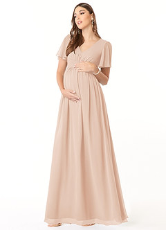 Azazie Verna Maternity Bridesmaid Dresses A-Line V-Neck Ruched Chiffon Floor-Length Dress image3