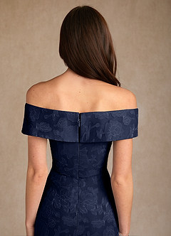 Azazie Medford Mother of the Bride Dresses Dark Navy A-Line Off the Shoulder Floral Burnout Dress image8