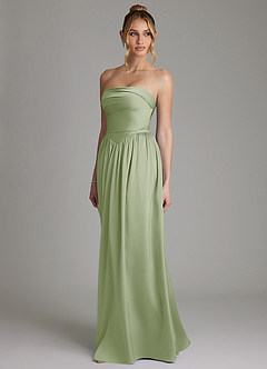 Azazie Zena Bridesmaid Dresses Dusty Sage A-Line Strapless Stretch Satin Dress image5