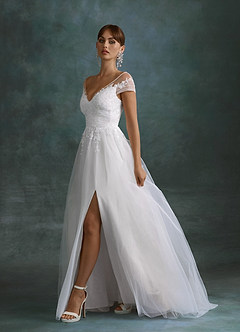 Azazie Bellisima Wedding Dresses Diamond White A-Line V-Neck Tulle Dress image5