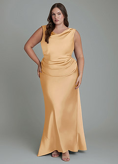 Azazie Kieryn Brautjungfernkleider Meerjungfrau-Linie Plissee Stretch-Satin Kleid Gold image7