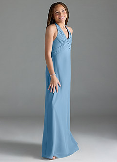 Azazie Tessie Junior Steel Blue A-Line Pleated Chiffon Dress image4