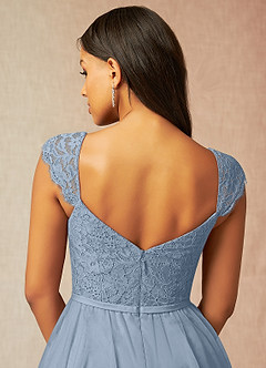 Azazie Luxi Bridesmaid Dresses Dusty Blue A-Line Pleated Tulle Dress image5