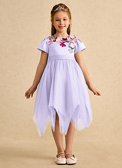 Azazie Janna Flower Girl Dresses Lilac A-Line with Sleeves Matte Satin Dress image3