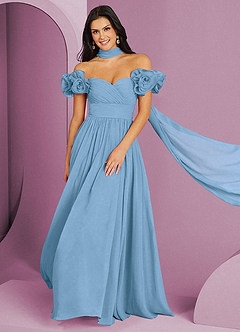 Barbie ♥ Azazie Vestidos de damas de honor Vestido de Azul Acero de Gasa de Corte en A Convertible con Vestidos sin tirantes image1