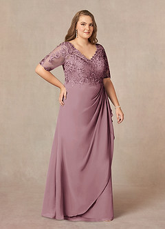 Azazie Amedeus Mother of the Bride Dresses Vintage Mauve A-Line V-Neck Lace Chiffon Dress image9