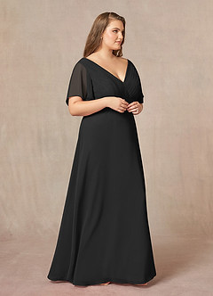 Azazie Alessa Kleider für die Brautmutter A-Linie V-Hals Gefaltet Chiffon Kleid Schwarz image10
